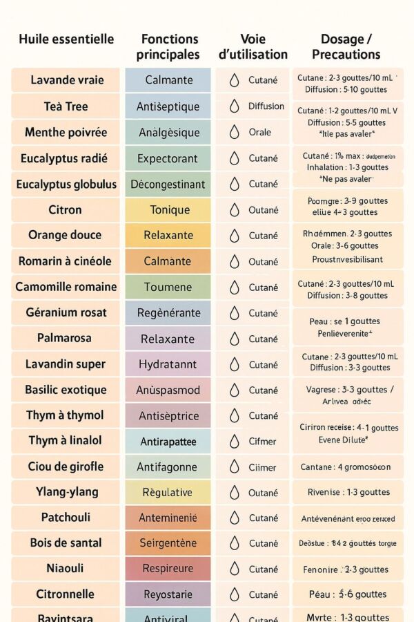 Tableau comparatif huiles essentielles